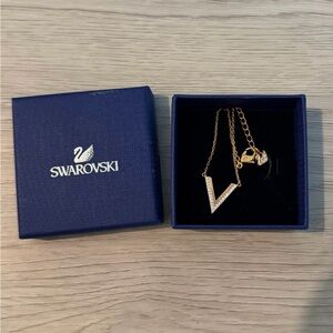 Swarovski Gold Chain with Pavé V Pendant Necklace